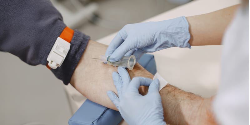 A person is examining blood samples as part of a Mini Health Checkup.