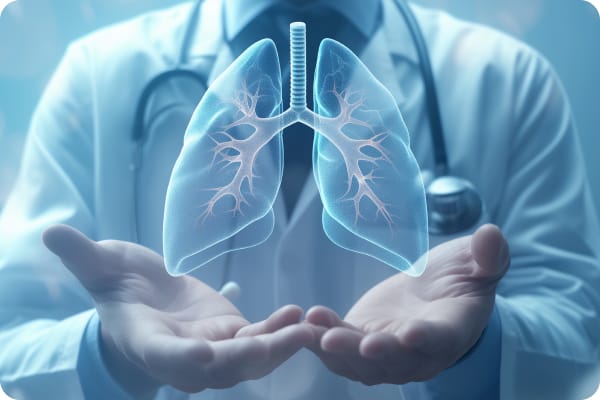 A healthcare professional holding the digital image of lungs illustrate Pulmonology Treatment.